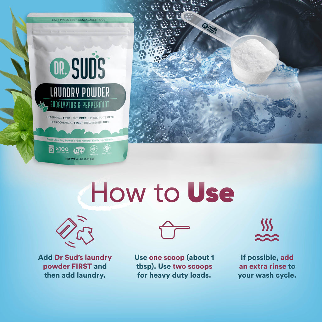  New Dr Suds Natural Laundry Detergent Powder 100+ Loads  Eucalyptus & Peppermint Made with Natural Earth Ingredients : Health &  Household